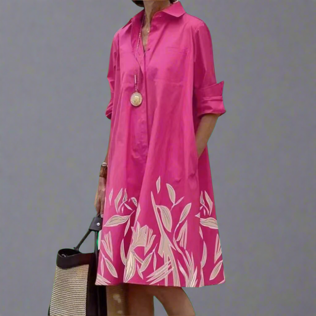 שמלת זילה קלילה עם צווארון קלאסי ושרוולים ארוכים