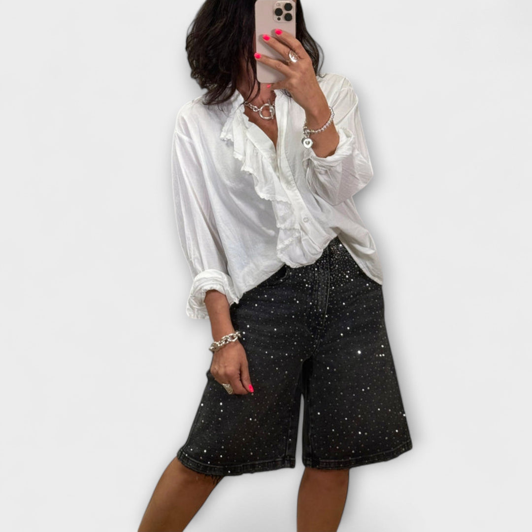 מכנסי ברמודה עם קישוטי סברובסקי