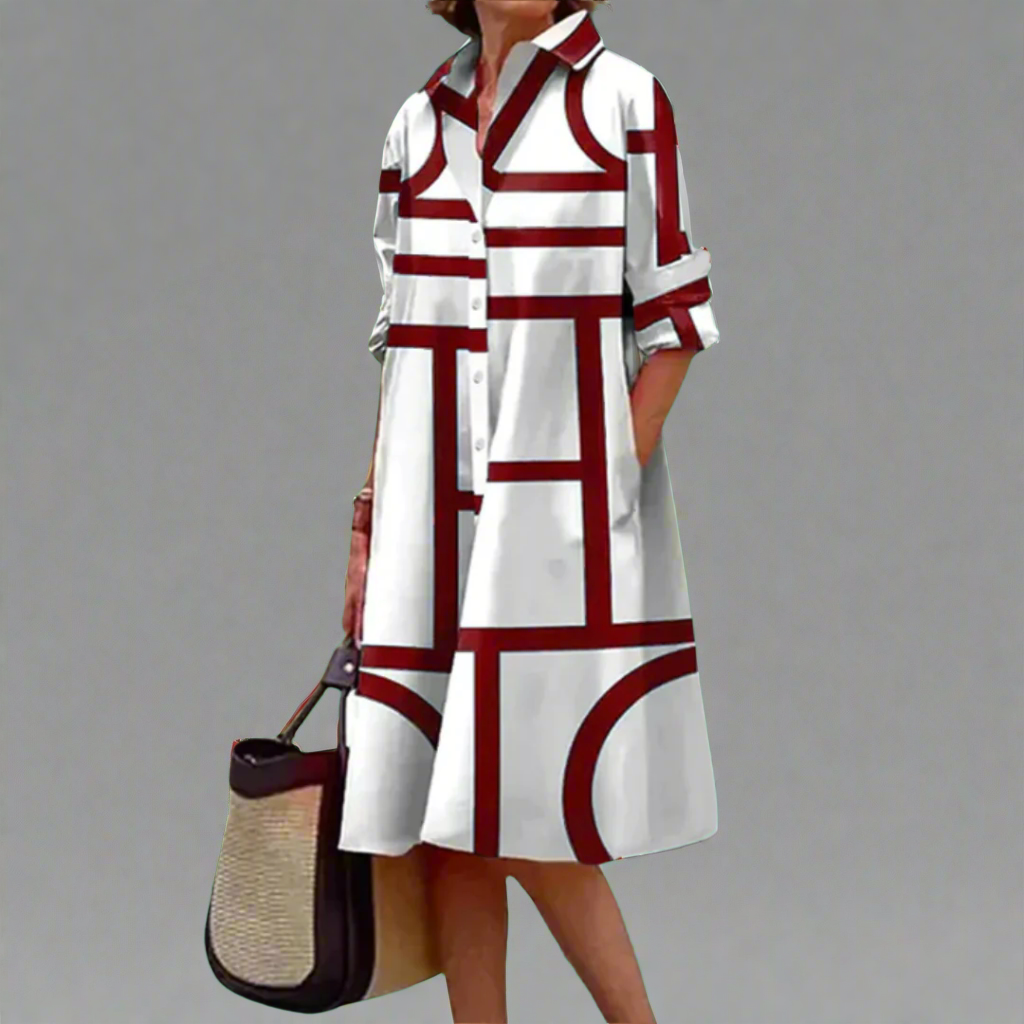 שמלת גריר קלילה באורך ברך עם הדפס גיאומטרי