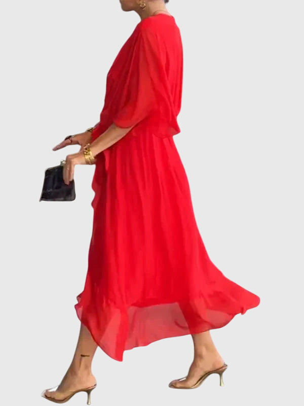 שמלת אלגנטית קלילה עם צווארון V