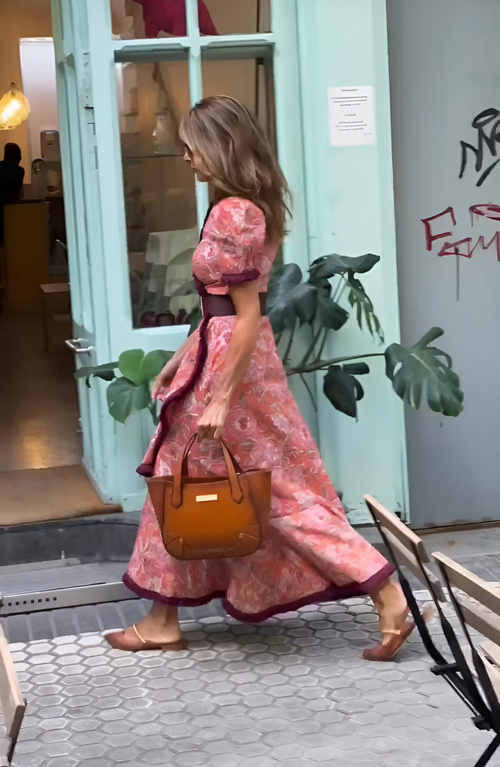 שמלות מקסי ורודות אלגנטיות עם שרוולים קצרים