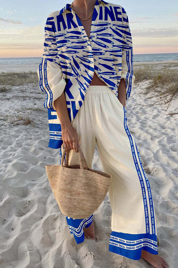 שמלת קיץ קלילה עם הדפס סרדינים כחולים