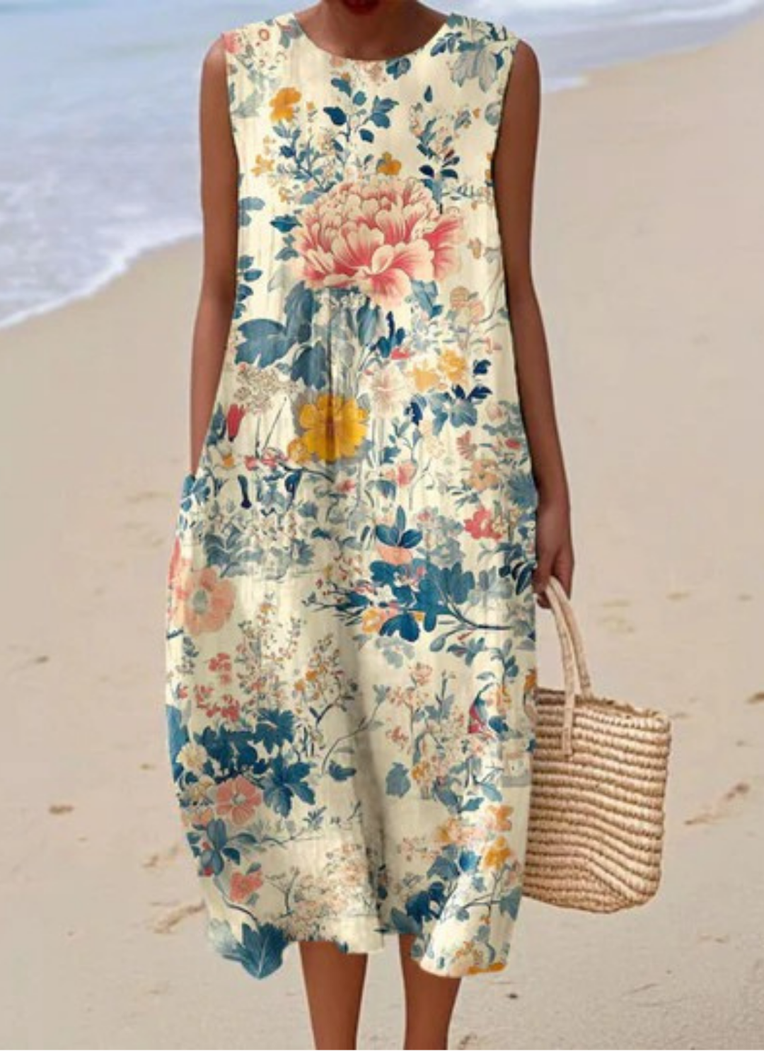 שמלת גן וינטג' פרחונית חסרת שרוולים