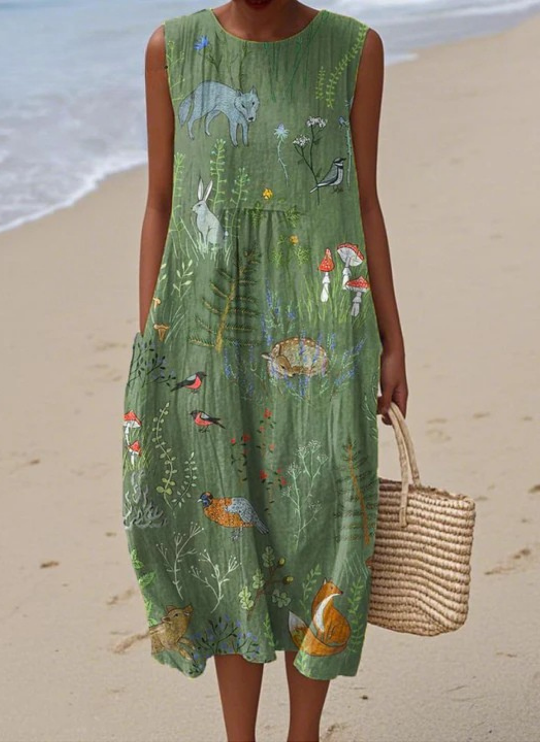 שמלת יצורי היער ירוקה שובבה ללא שרוולים