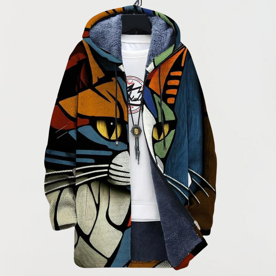 הו Hoodie גיאומטרי עם פנים של חתול צבעוני