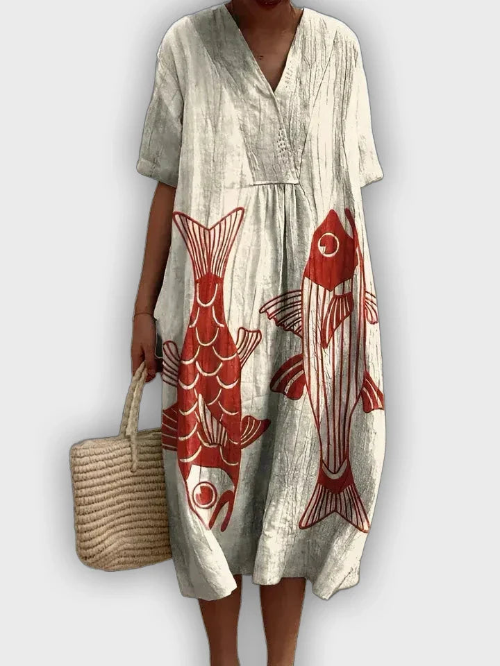 שמלת גיאומטרית עם סילואט זורם