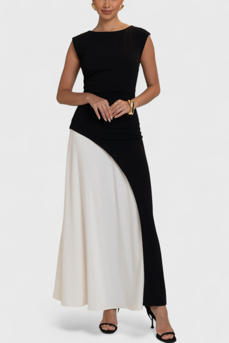 מלורי שמלת מידי דו-גוונית עם גזרה ישרה וסילואטה מוגדרת