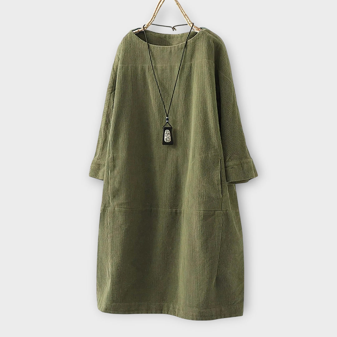 שמלת טוניקה קורדרוי רפויה עם קסם אלגנטי