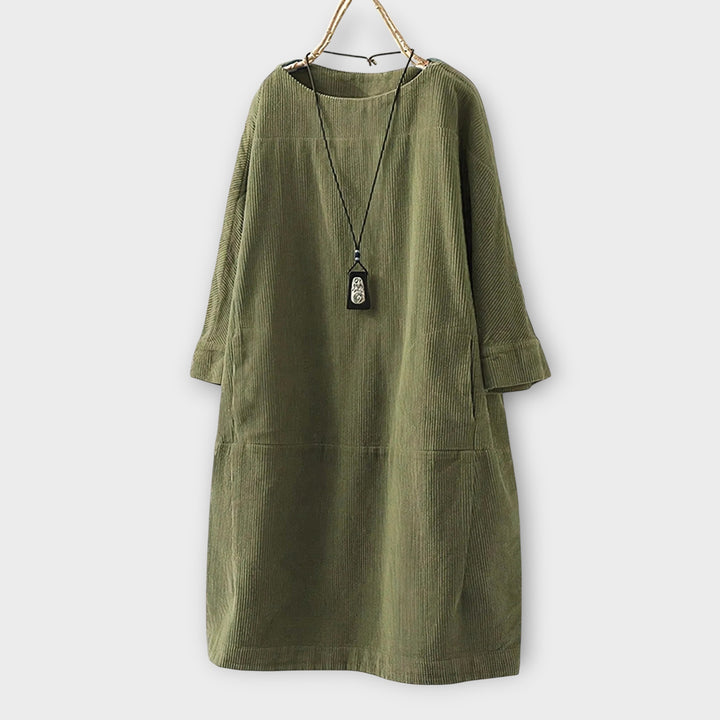 שמלת טוניקה קורדרוי רפויה עם קסם אלגנטי