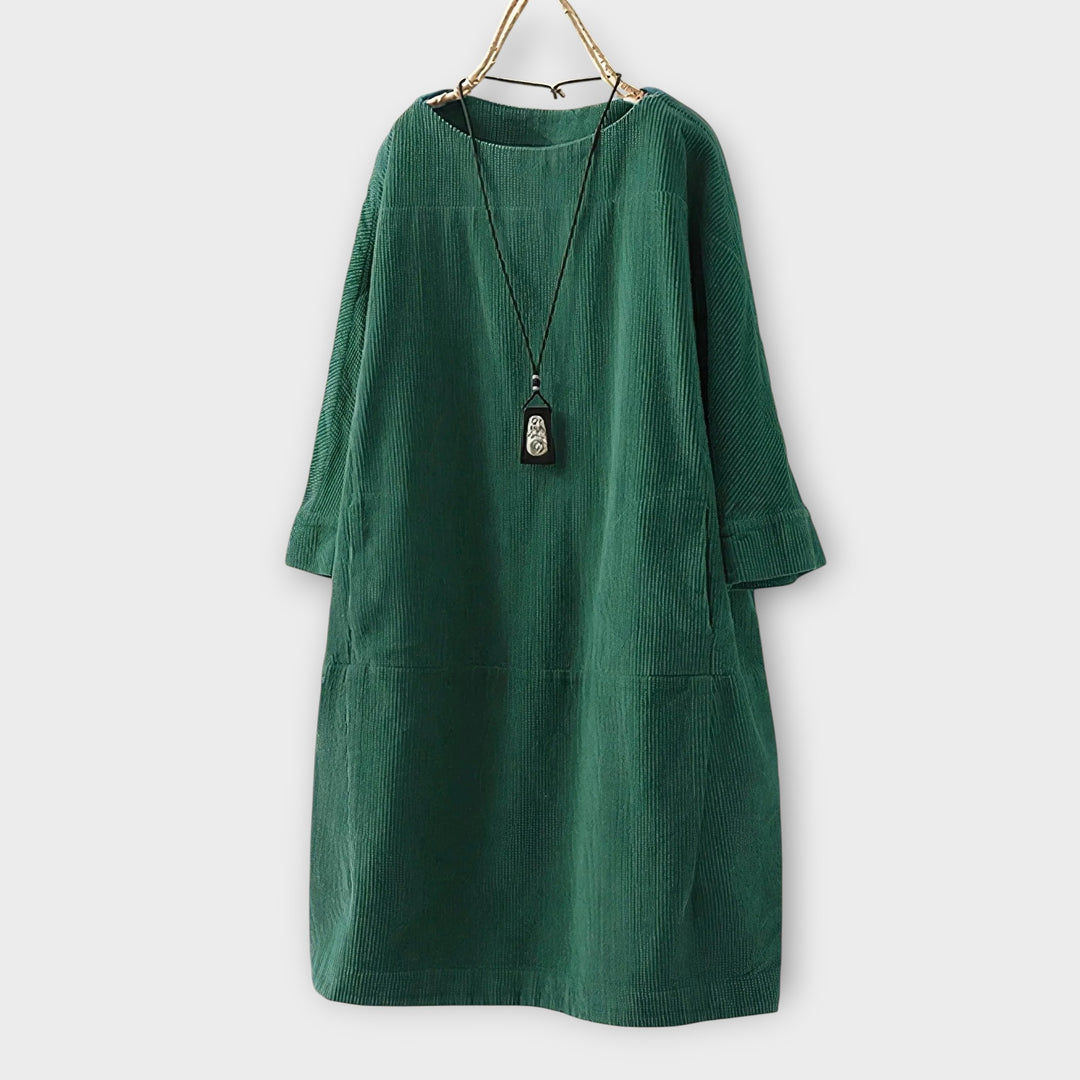 שמלת טוניקה קורדרוי רפויה עם קסם אלגנטי