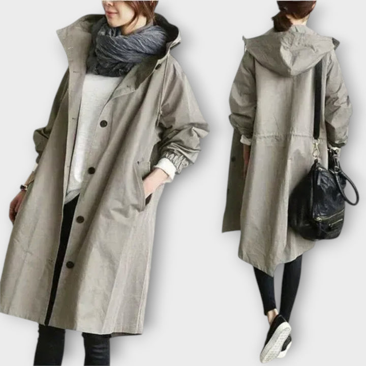 מעיל טרנצ' מודרני מונע מים בעיצוב אוברסייז