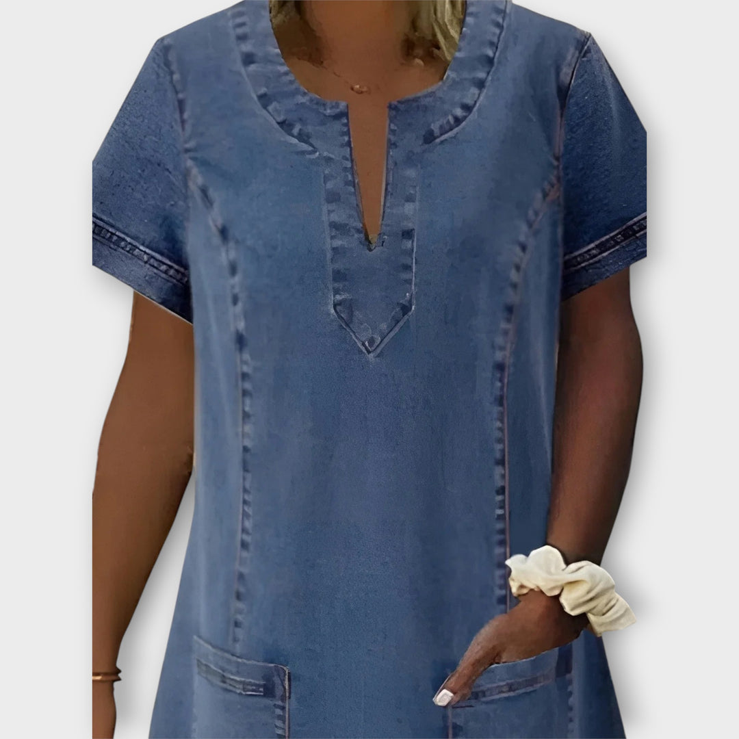 שמלת ג'ינס קז'ואל עם כיסים צדדיים