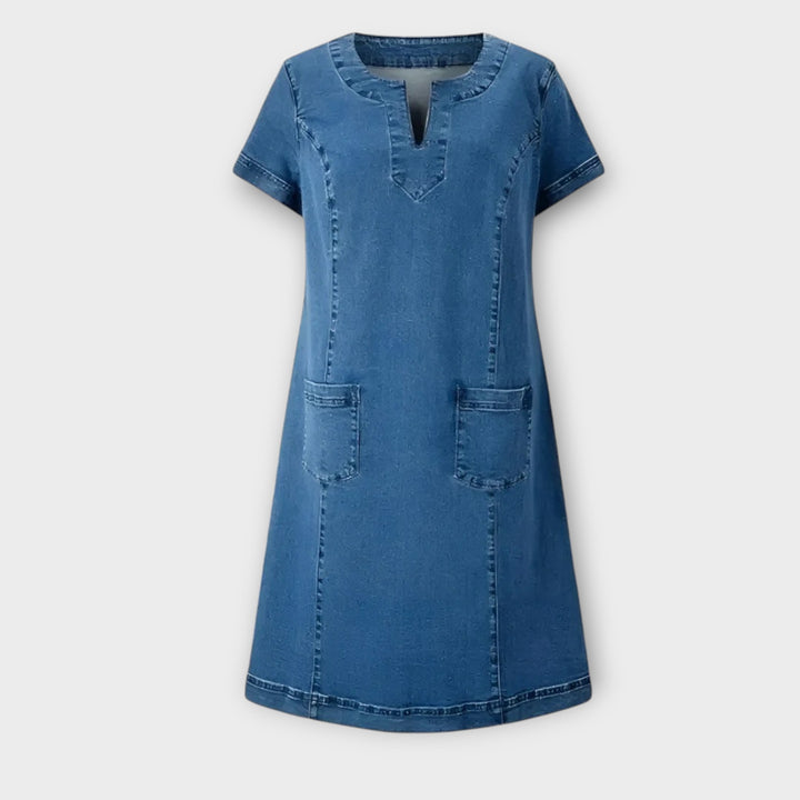 שמלת ג'ינס קז'ואל עם כיסים צדדיים