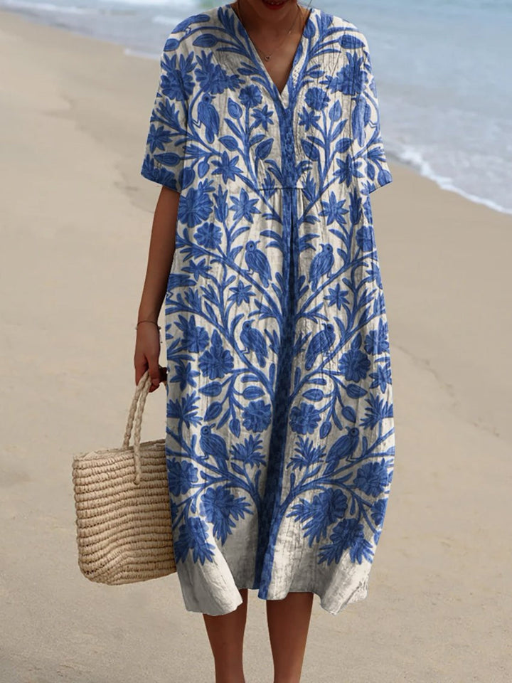 שמלת בוטניקה כחולה עם גזרה רפויה