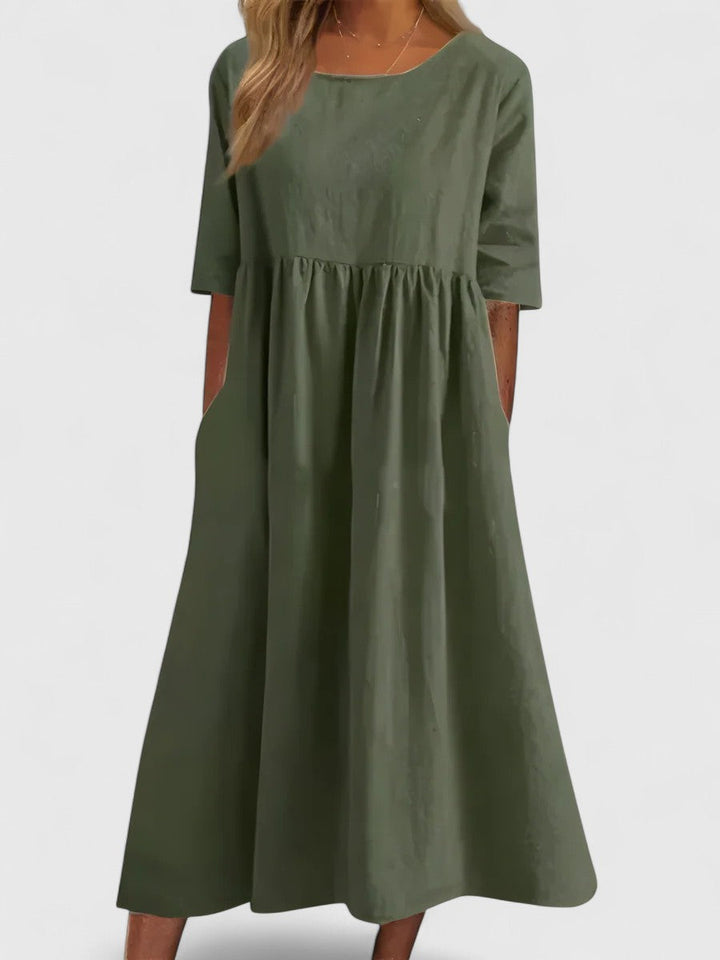 שמלת יום קלילה מכותנה נושמת עם כיסים