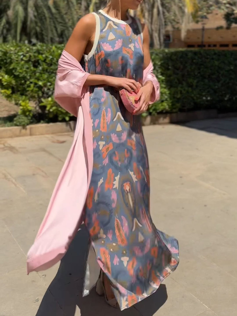 שמלת מקסי בוהו עם הדפס פולקלורי חיוני