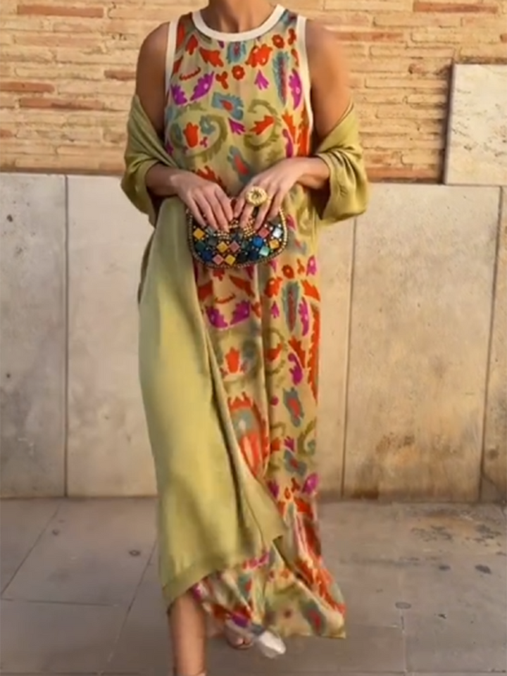 שמלת מקסי בוהו עם הדפס פולקלורי חיוני