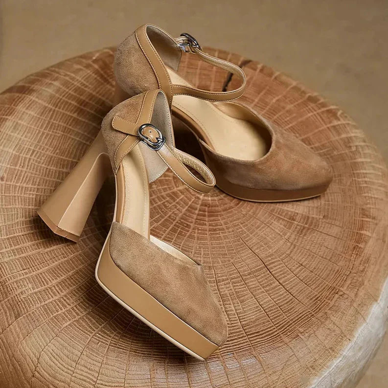 נעלי פאמפס סלסט עם עקב בלוק וסטייל אלגנטי