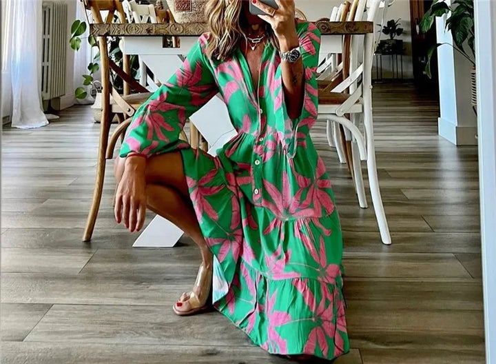 שמלת מידי בוהו בלום עם צווארון V