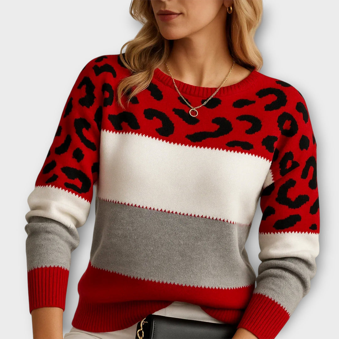 סוודר קז'ואל בהדפס נמר עם נוחות יומיומית