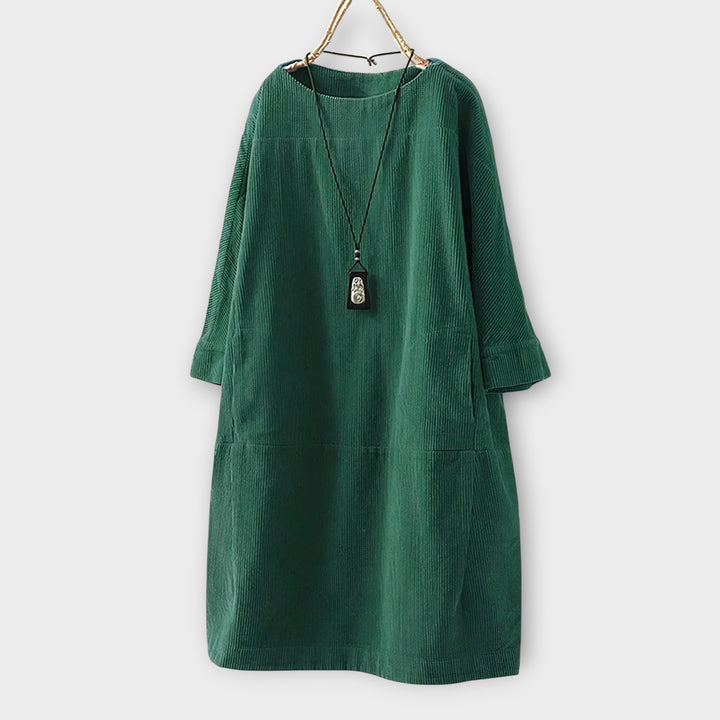 שמלת טוניקה קורדרוי רפויה עם קסם אלגנטי