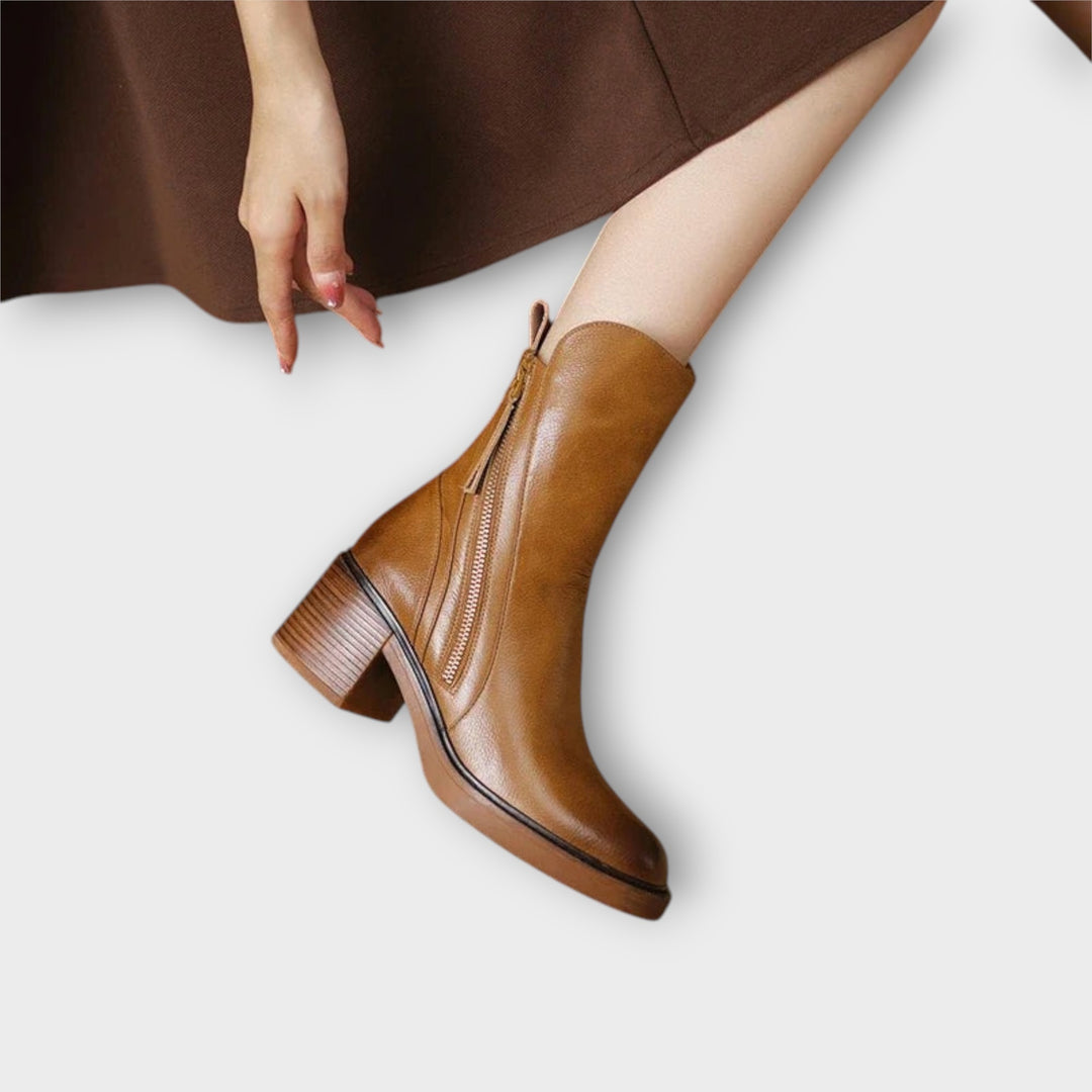 מגפי עור טבעוני עם רוכסנים כפולים